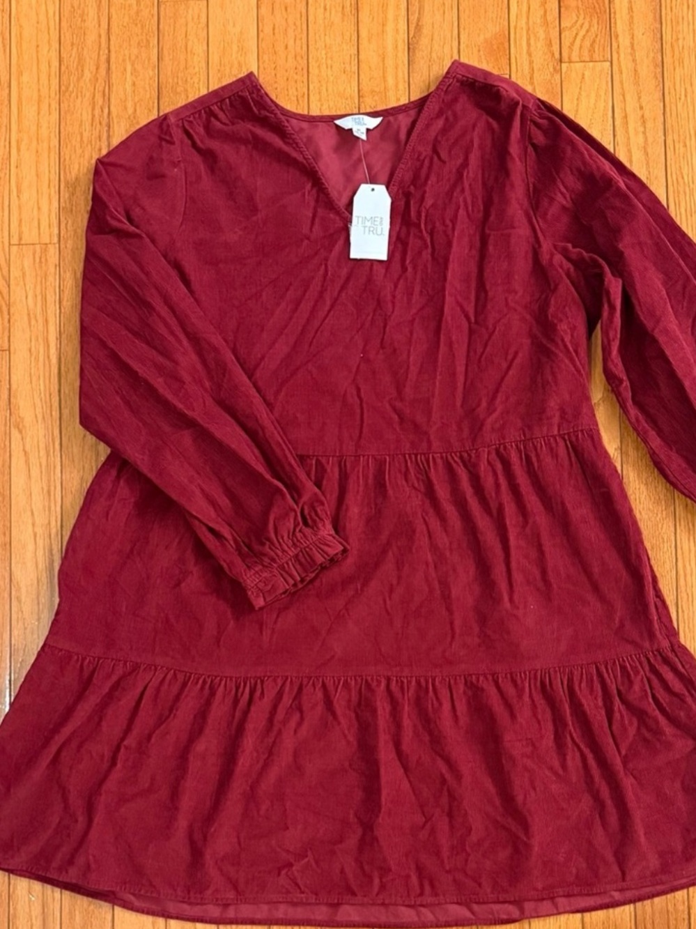 Time and Tru Velvet Burgundy Long Sleeve Dress